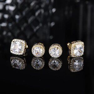 Men & Women 2 Pairs Halo Stud Earrings Set- 2 pairs cubic zirconia stud earrings